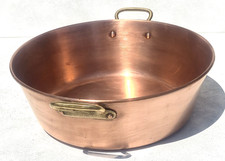 Vintage 14.6inc French Copper Jam Pan Brass Handles Rounded Rim 3.3lbs Gift Idea picture