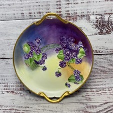 GDA Limoges France Porcelain Purple Hand Painted Flowers Gilded Handled Plate picture