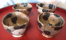 Japanese Mino Ware Nezu-Shino Pottery Soba-Choko Cup W9.5×H7cm 4Set Kazuji Sato picture