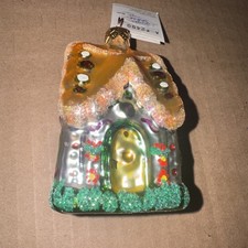 VTG 1995 Christopher Radko SUGAR SHACK Cottage Glass Ornament W/Tag picture