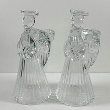 Avon Crystal Praying Angel Candlestick Holders Vintage Pair picture