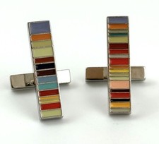 Paul Smith Multicolor Stripe Cufflinks Silver Tone Designer Mens Rainbow picture