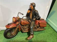 Vintage Resin Large Harley Davidson Style Motorcycle Sculpture W/ Rider See Pics picture