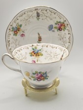 Vintage Heathcote China England Salopian Teacup Saucer Floral Gold Gilt Tea Cup picture