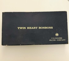 Vtg F. B Rogers Silver Company Twin Heart Double Bon Bon Dish USA BONBONS Box picture
