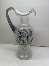 Art Glass FENTON Floral Pitcher Handpainted Multicolor - Signed Beautiful picture