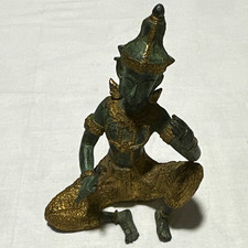 Vintage Bronze Thai Deity Figurine/Statue Gold-Tone & Green authentic picture