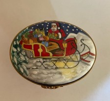 Rochard Limoges Santa in Sleigh Porcelain Trinket Box w/Tree Circa 2006 Crack picture