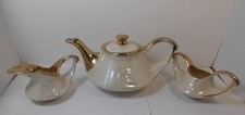 Pearl China Co. 22 Kt. Gold Teapot, Creamer & Sugar Set Circa 1950 EUC STUNNING picture