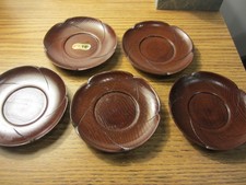 Vintage Japanese Wooden Chataku Tea Saucers Set 5 Urushi Lacquer Boxed Craft picture
