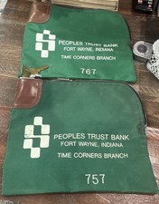 2 X Vintage Peoples Trust Bank Fort Wayne Indiana Deposit Money Green Bag Key picture