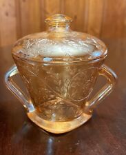 Vintage Jeannette Glass Floragold Sugar Bowl With Lid Depression Glass picture