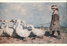 Birds Sir James Guthrie PASTURES NEW-Girl Herding Geese Vintage Postcard picture