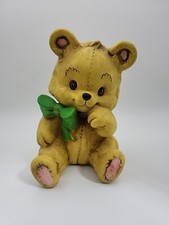 Vintage Yellow Porcelain Teddy Bear Coin Bank With Green Bow - 6