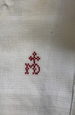 2 Vtg Red Embroidery Religious Symbol Long Fringed Towels MATER DEI -  picture