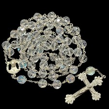 Vintage Large Lead Crystal Bead & Sterling Silver Catholic Rosary 27.5