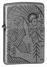 Zippo Armor® Antique Silver Mountain Design Windproof Pocket Lighter, 28973-0... picture