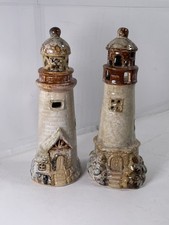 VTG PAIR Studio Art Pottery Milky Glaze Stoneware Lighthouse Nautical Beach 8