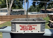 DUBUQUE, IOWA rare 1930’s-1940’s Double Dot Pepsi Cola Metal Soda Bottle Carrier picture