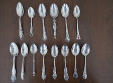 Vintage Spoon Lot 14 Pieces — 13 Sterling Silver, 1 Silverplate picture