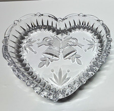 Vintage Studio Nova Mikasa Crystal Heart Shaped Dish, Frosted Embossed Bells picture