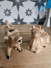 Vintage Ceramic Kenmar Jersey Cow Sugar Bowl & Creamer with Brass Bell Set *FLAW picture