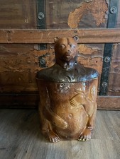 Vintage F.A.P. Co Brown Bear Cookie Jar w/ Lid Ceramic Pottery 1950s MCM Rustic picture