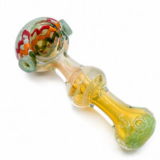 Clear Fumed Rasta Swirl Glass Spoon Pipe with Mint Green Marbles - 5 Inch picture