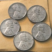 5 Vtg Double Counterstamp 1943 Steel Pennies Masonic Dual Stamped Fraternal Coin picture