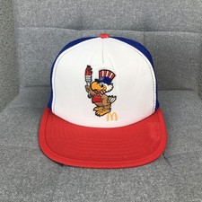 Vintage McDonald's Sam Olympic Eagle Trucker Hat Snapback Cap Red White Blue picture