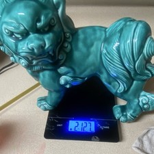 Turquoise Glazed Ceramic Foo Dog Guardian Lion Figurine Statue Solid 2lb 12.7oz picture