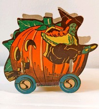 Vintage Halloween Die Cut Candy Dish 1940s Very Rare Witch Pumpkin picture