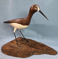 Vintage Hand Carved and Painted Shorebird on Driftwood Base, Signed & Dated picture