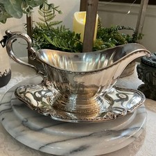 Stunning vintage Gorham silver plate gravy boat monogrammed H Holiday tablescape picture