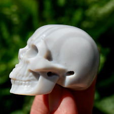 2in Grey Agate Carved Crystal Skull, Realistic Gemstone Carving picture