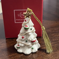 LENOX Very Merry Porcelain Christmas Ornament CHRISTMAS TREE White Gold Accents picture