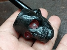 Rare Antique Unsmoked Gambier 358 Skull Clay Pipe Red Eyes Bonnaud Marseille picture
