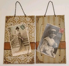 Pair Handmade Victorian Style Postcard Photo Holders Gilt Wall Hanging Decor picture