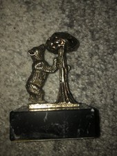Vintage Brass Bronze Bear Tree Figurine on Granite Base 3.5” Wildlife Statue picture