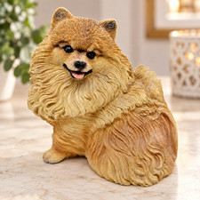 Living Stone POMERANIAN DOG Statue Large Resin Figure Brown 7