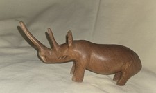 Vintage Solid Wood Carved Rhino Figurine picture