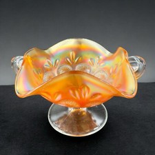 Dugan Iridescent Marigold Bonbon Compote Dish Bowl Glass Vintage Glass Decor VTG picture