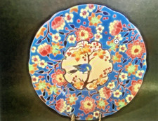 Antique French Longwy Enameled Majolica Cloisonné Platter with Blue Finch Bird picture