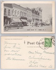 Cuba NY East Main Street Vintage Cars Postcard 1944 Postmark New York picture