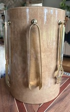 Vintage Georges Briard Brown Vinyl faux leather Ice Bucket W Utensils MCM picture