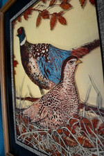 Pheasants Lu Lus Framed Picture Reverse Image on Glass Vintage Birds 21