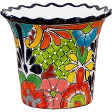 Hand‑painted glazed decorative plant pot with drain opening picture