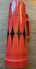 Vintage MCM Aladdin Thermos With Red & Black Diamond Pattern 32oz./1 Qt. picture