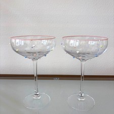 Set of 2 Pastel Hearts Embossed Coupe Glasses Chic Valentine Barware XO New picture