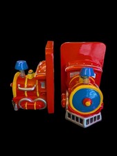 Charming Red Train Engine Resin Bookends 6 Inches High picture